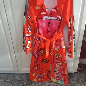 Graphic trench coat. New, never worn lightweight trench. Size Large.